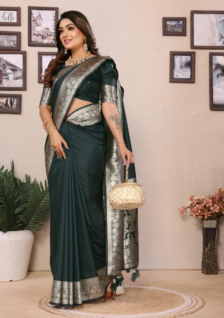 Sea Green Weaving Work Silk Saree - Indya