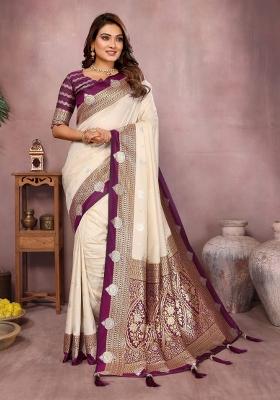 Purple Woven Work Silk Saree