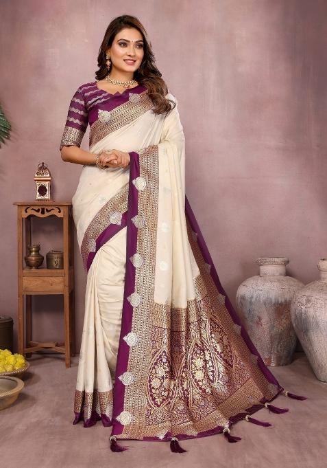 Purple Woven Work Silk Saree