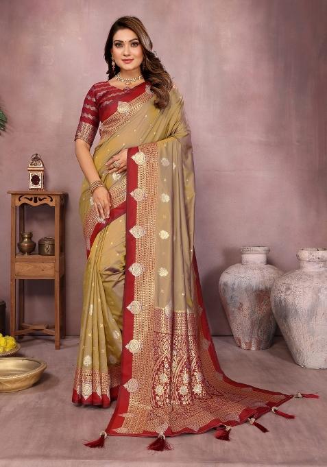 Red Woven Work Silk Saree