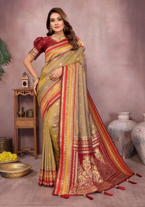 Chiku Woven Work Silk Saree