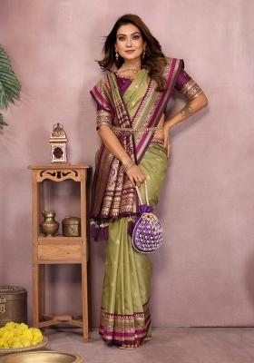 Mehendi Woven Work Silk Saree