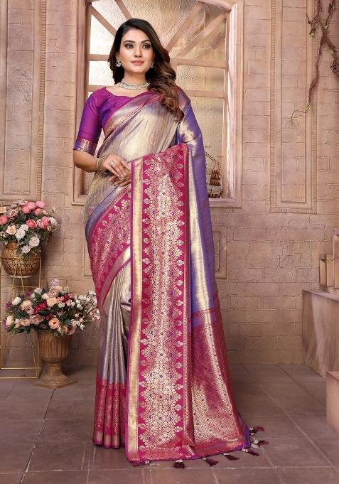 Purple Woven Work Silk Saree