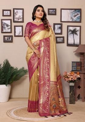 Purple And Yellow Woven Work Silk Saree