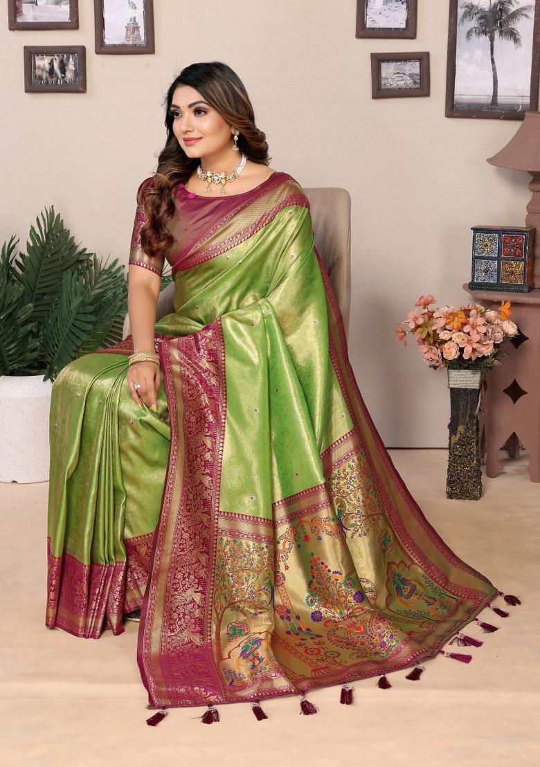 Parrot Woven Work Silk Saree - Indya