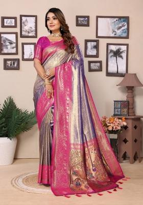 Purple Woven Work Silk Saree