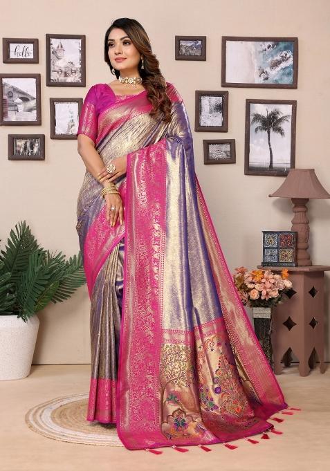 Purple Woven Work Silk Saree