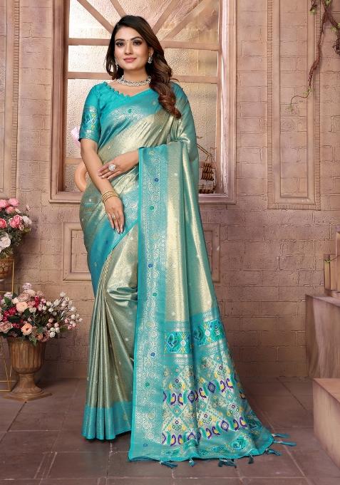 Sky Blue Woven Work Silk Saree