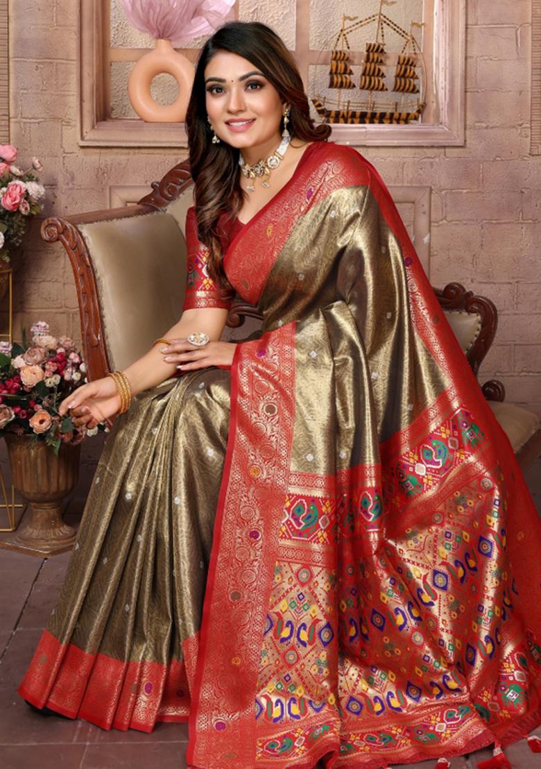 Chiku Woven Work Silk Saree - Indya