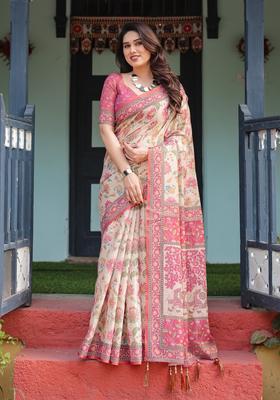 Ivory Printed Handloom Saree Set