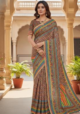 Multicolor Printed Silk Saree Set