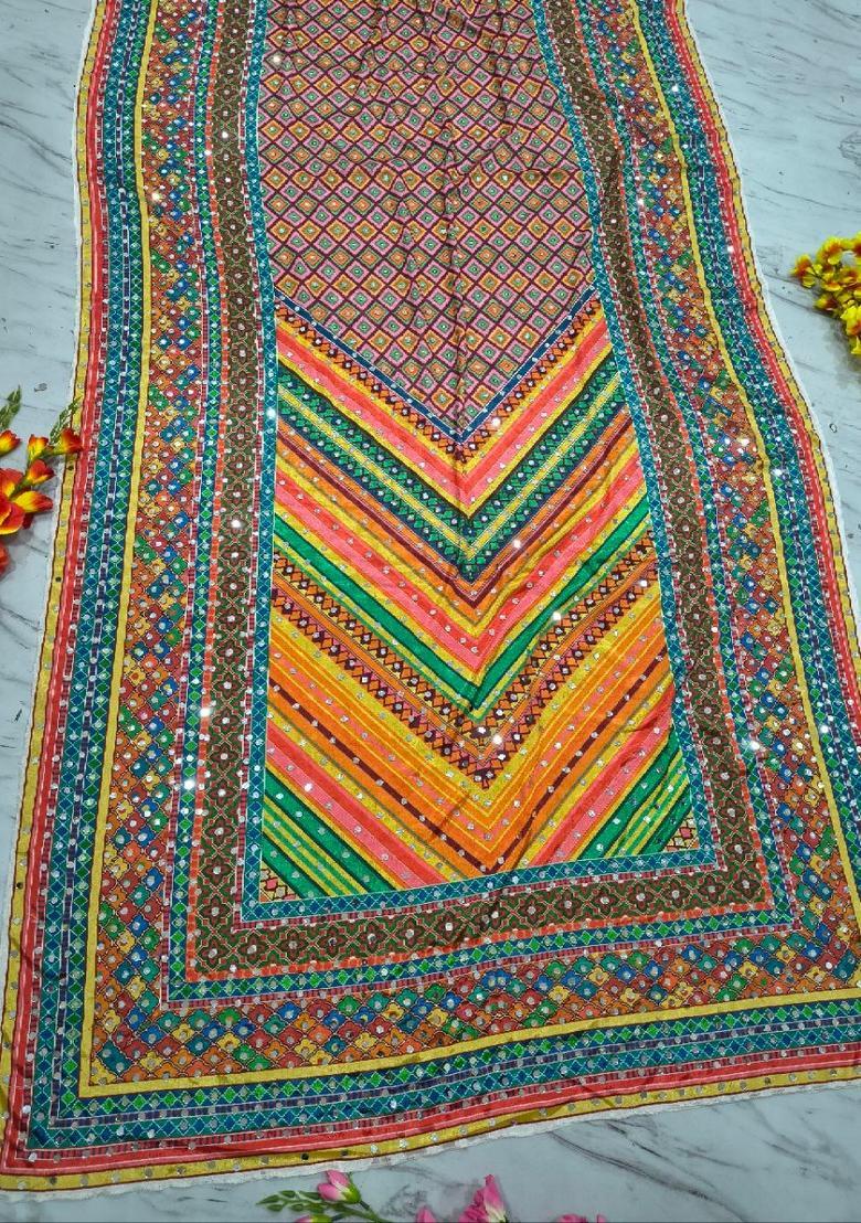 Multicolor Printed Silk Saree Set - Indya