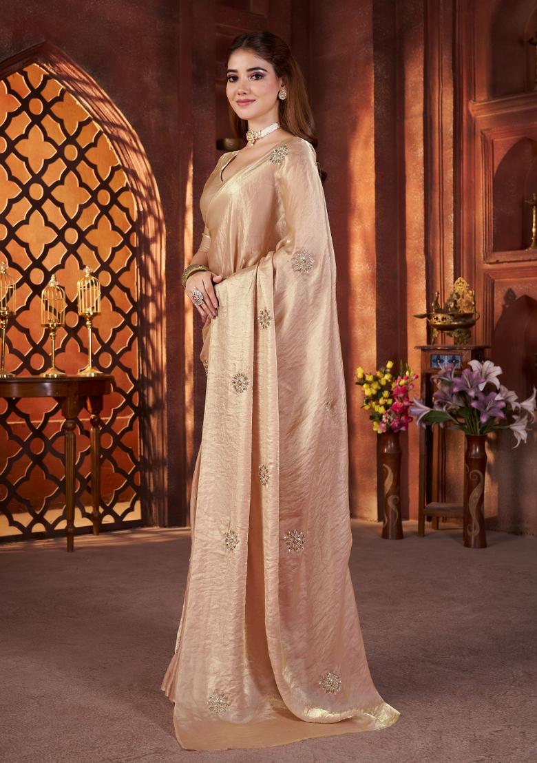 Bronze Embellished Polyester Saree Set - Indya