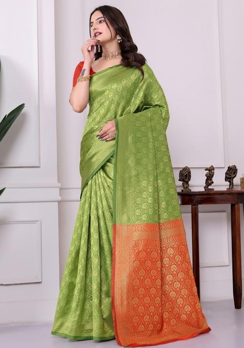 Green Zari Work Silk Saree Set