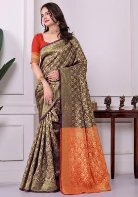Purple Zari Work Silk Saree Set