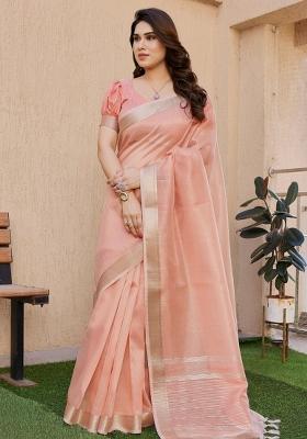 Peach Abstract Tissue Saree Set