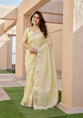 Yellow Abstract Tissue Saree Set