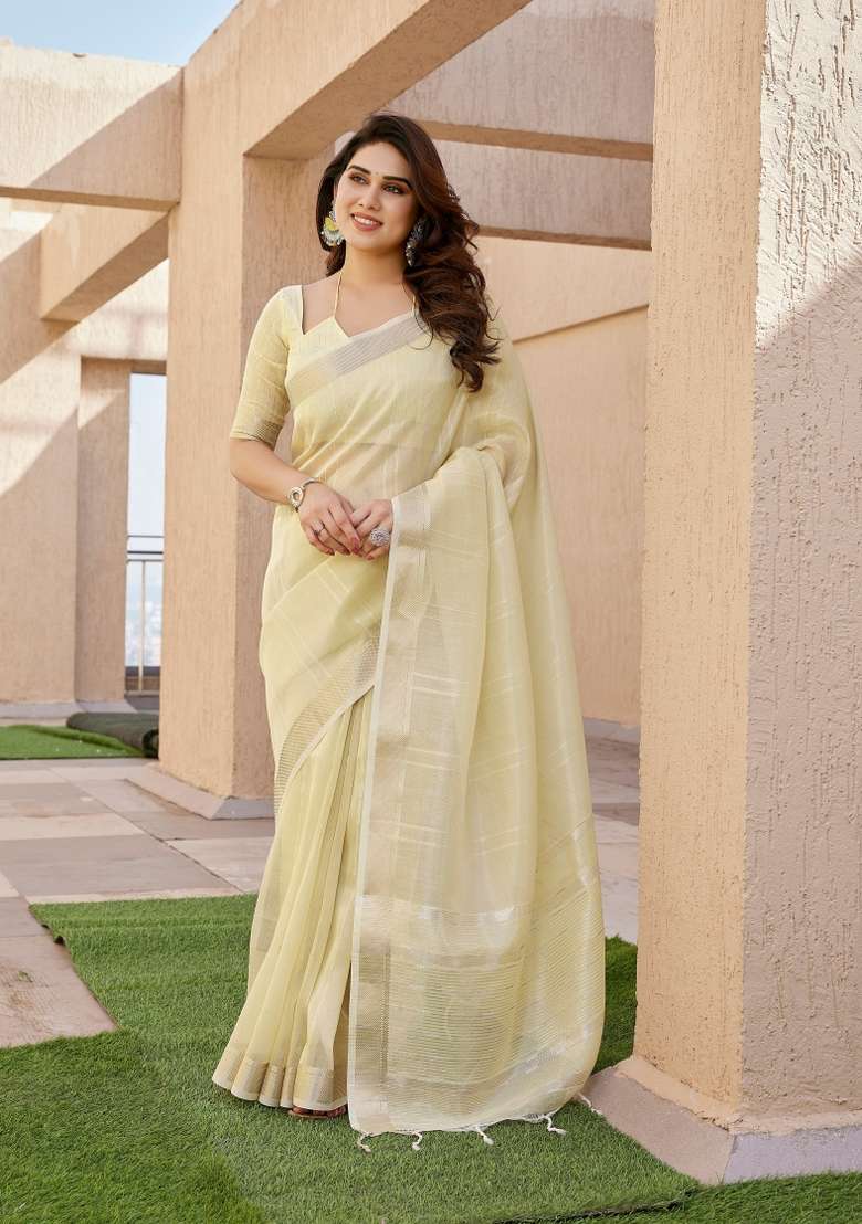 Yellow Abstract Tissue Saree Set for Diwali | Wedding & Festive Wear - Indya