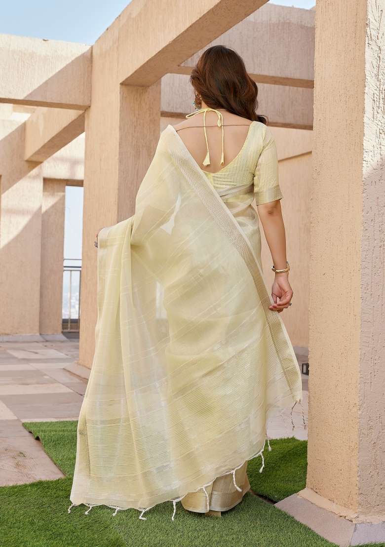 Yellow Abstract Tissue Saree Set for Diwali | Wedding & Festive Wear - Indya