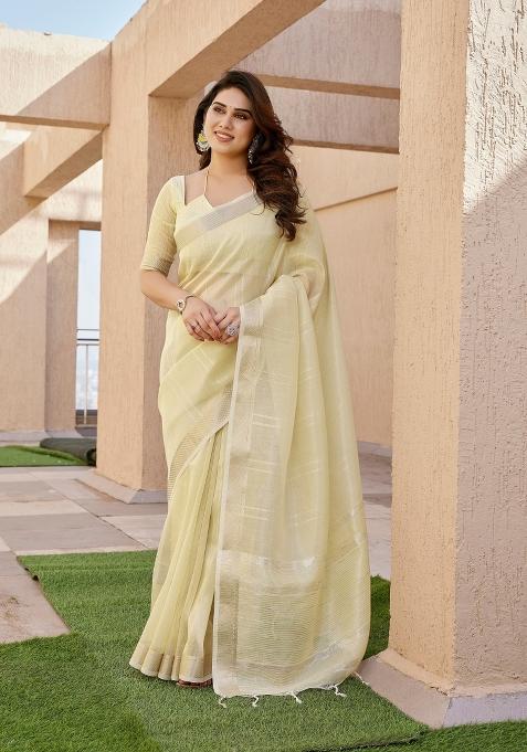 Yellow Abstract Tissue Saree Set