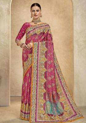 Maroon Abstract Crepe Saree Set