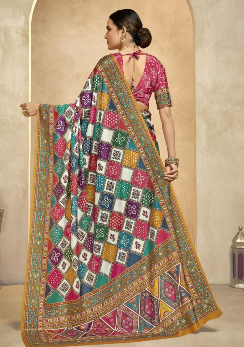 Multicolor Abstract Crepe Saree Set - Indya