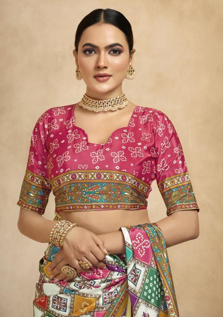 Multicolor Abstract Crepe Saree Set - Indya