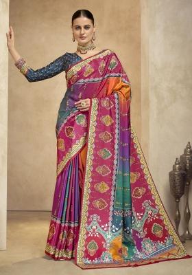 Multicolor Abstract Crepe Saree Set