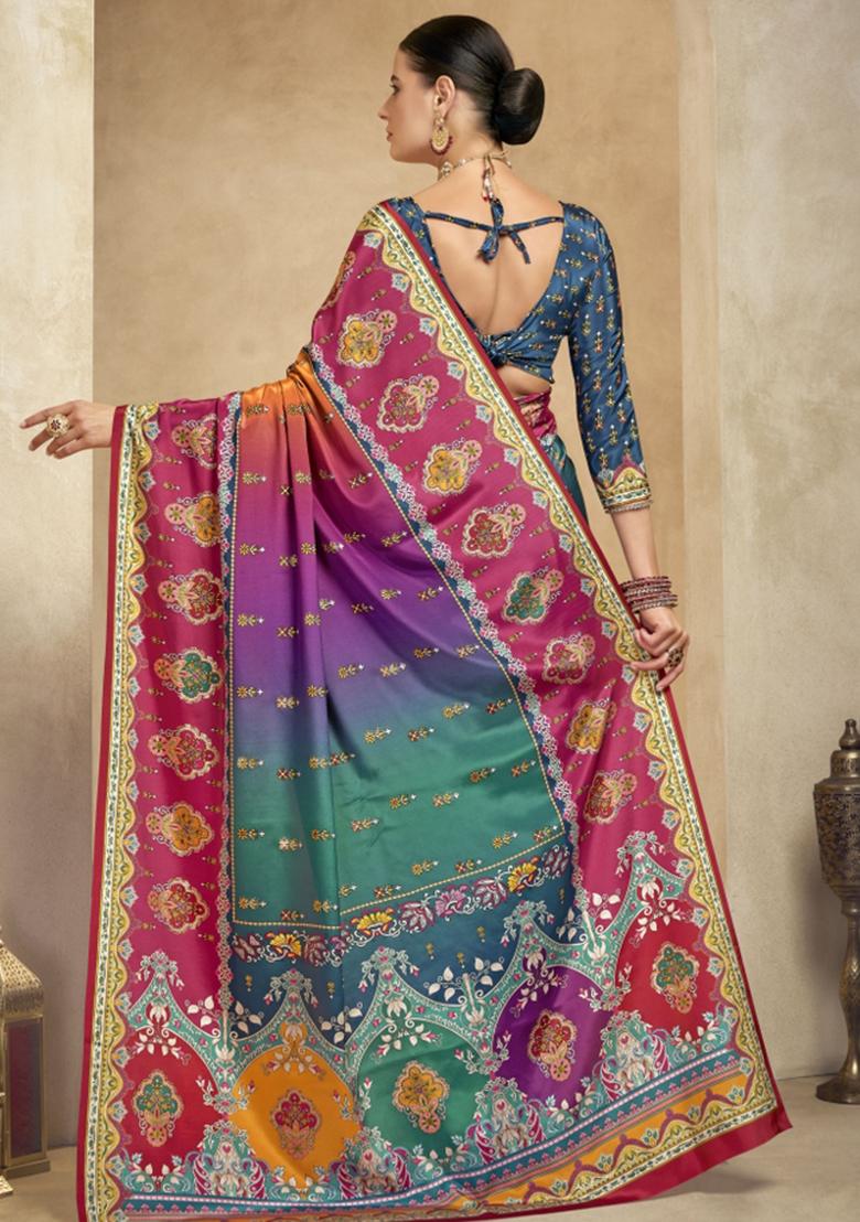 Multicolor Abstract Crepe Saree Set - Indya