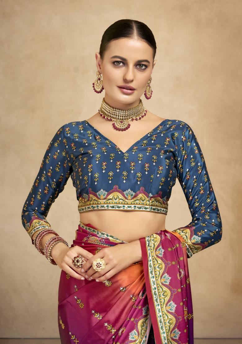 Multicolor Abstract Crepe Saree Set - Indya