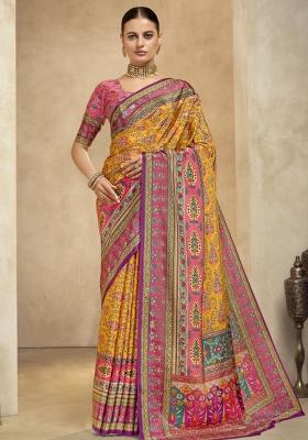 Yellow Abstract Crepe Saree Set