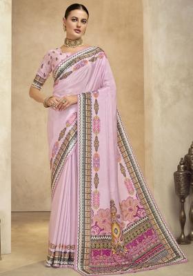 Purple Abstract Crepe Saree Set