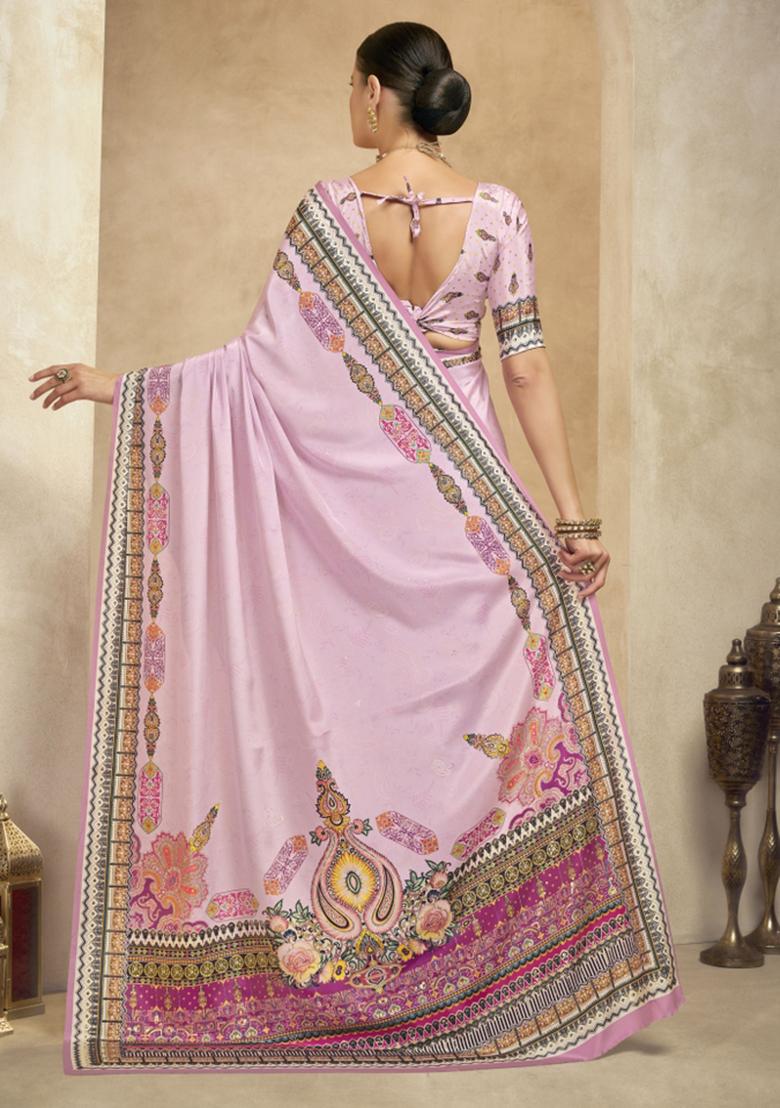 Purple Abstract Crepe Saree Set - Indya