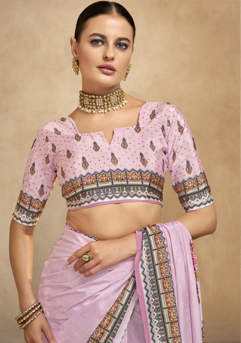 Purple Abstract Crepe Saree Set - Indya