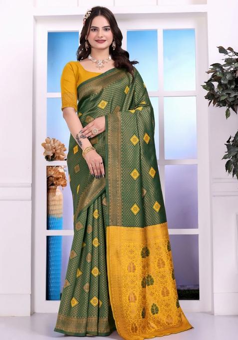 Green Zari Work Silk Saree Set