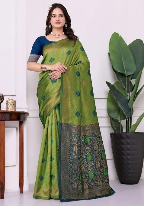Green Zari Work Silk Saree Set