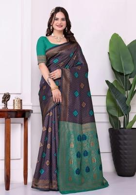 Blue Zari Work Silk Saree Set