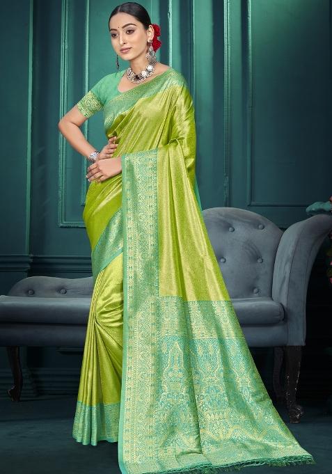 Green Zari Work Silk Saree Set