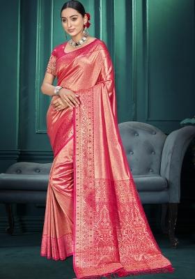 Pink Zari Work Silk Saree Set