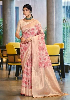 Pink Zari Work Cotton Saree Set