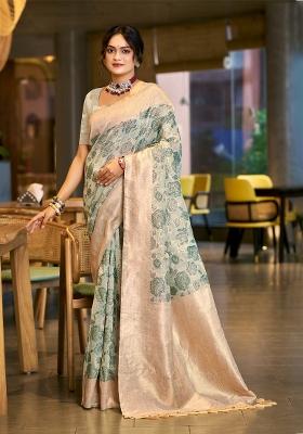 Green Zari Work Cotton Saree Set