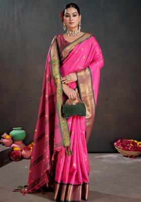 Pink Zari Work Silk Saree Set