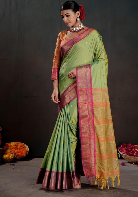 Green Zari Work Silk Saree Set