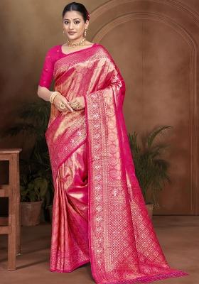 Pink Zari Work Silk Saree Set