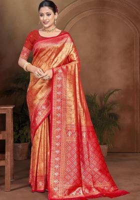 Red Zari Work Silk Saree Set