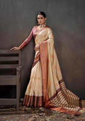 Off White Zari Work Silk Saree Set