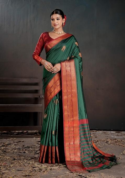 Green Zari Work Silk Saree Set