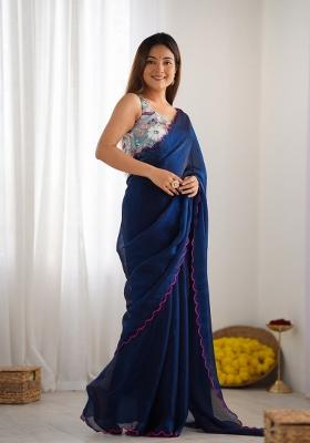 Teal Abstract Tissue Saree Set