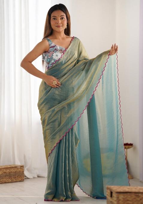 Sky Blue Abstract Tissue Saree Set