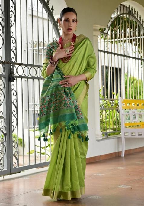 Green Zari Work Silk Saree Set